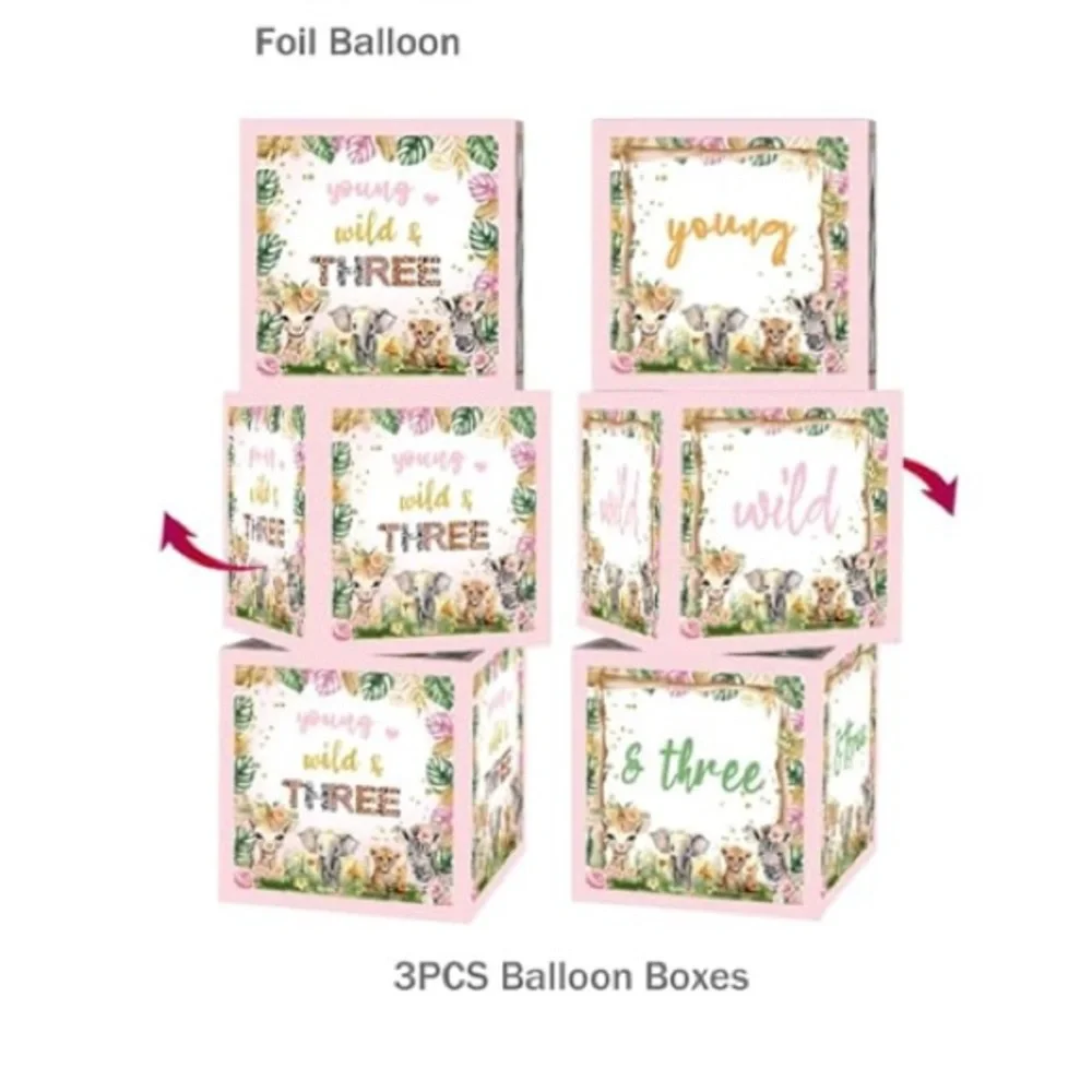 Young Wild and Three, Backdrop,3 x 5,3 pieces Party boxes